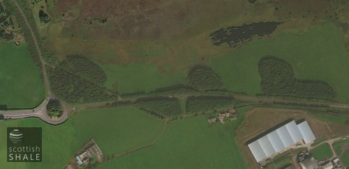 Recent aerial view of the same area, with the 1960&#x27;s Starlaw Road and M8 roundabout cutting across earlier routes.