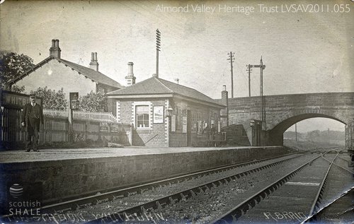 Whitburn railway station, pictured c.1910, with bridge carrying the Blackburn to Whitburn road.