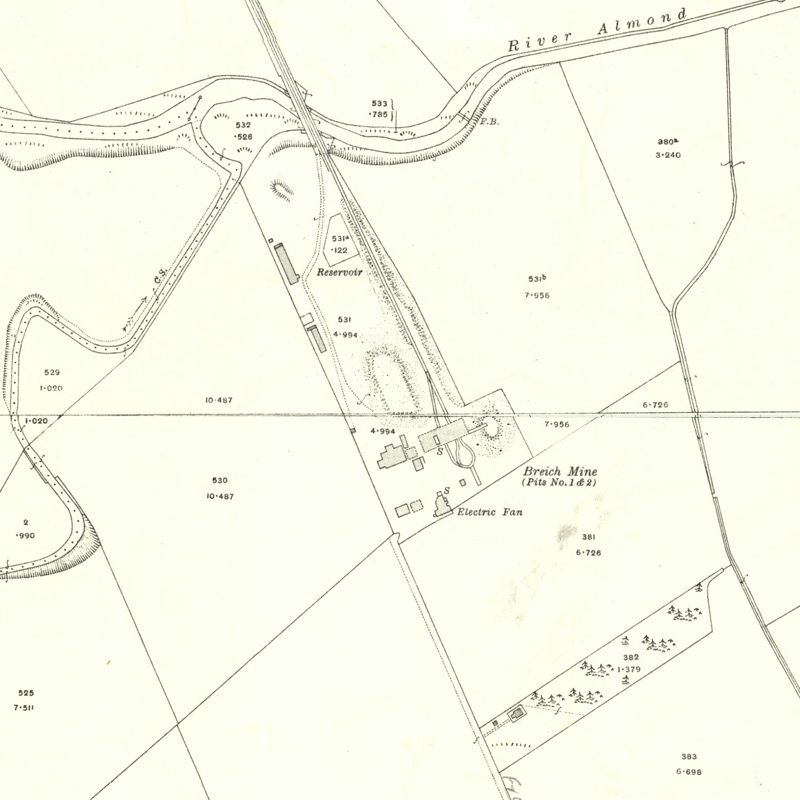 Breich No.1 & 2 Pits - 25" OS map c.1917, courtesy National Library of Scotland
