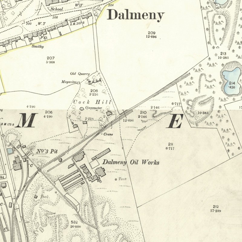 Dalmeny Railway No.1 & 2 Mines - 25" OS map c.1896, courtesy National Library of Scotland