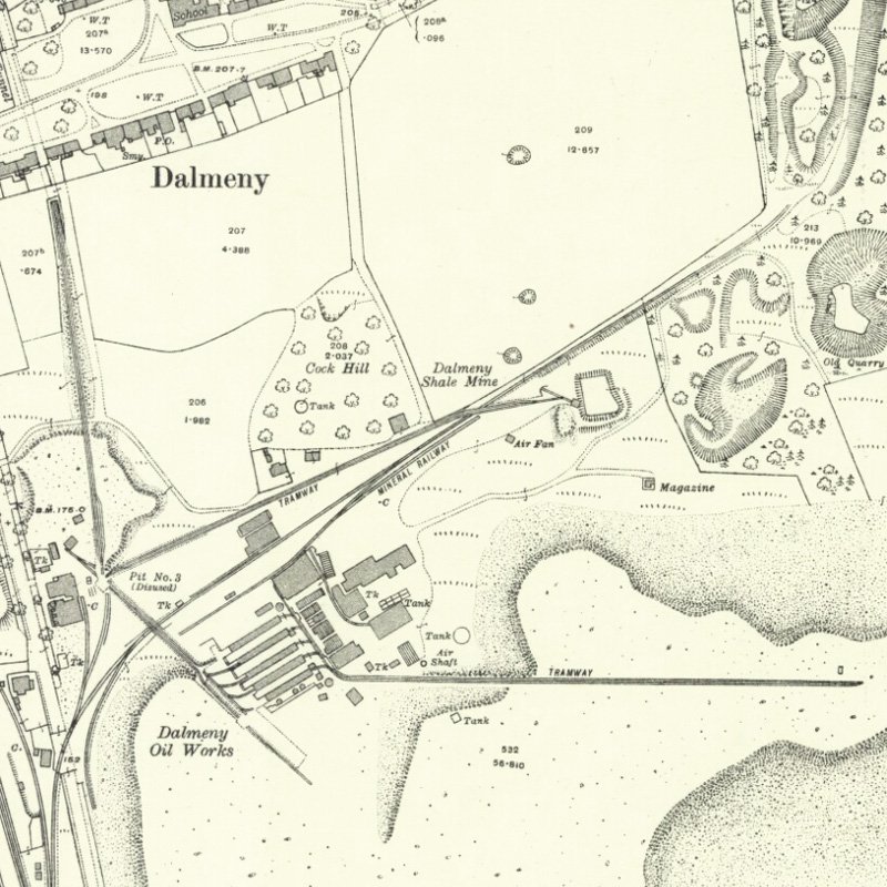 Dalmeny Railway No.1 & 2 Mines - 25" OS map c.1916, courtesy National Library of Scotland