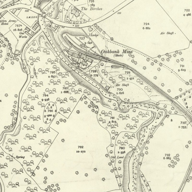 Oakbank No.1 & 2 Pits - 25" OS map c.1906, courtesy National Library of Scotland