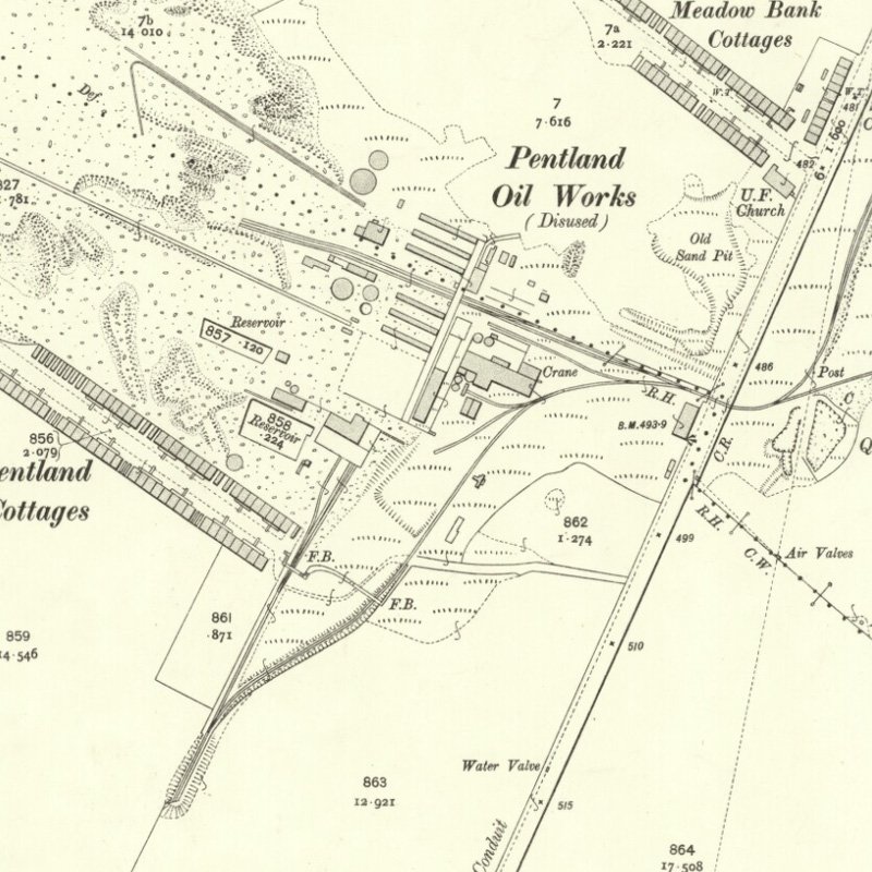Pentland No.1 & 2 Mines - 25" OS map c.1907, courtesy National Library of Scotland
