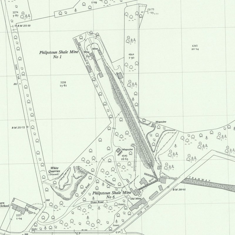 Philpstoun (Whitequarries) No.1 Mine - 1:2,500 OS map c.1955, courtesy National Library of Scotland