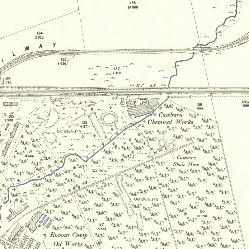 Roman Camp (Cawburn) Mine - 25" OS map c.1897, courtesy National Library of Scotland