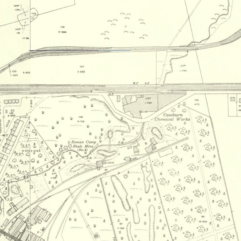 Roman Camp (Cawburn) Mine - 25" OS map c.1916, courtesy National Library of Scotland