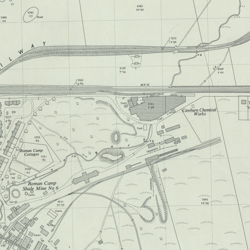 Roman Camp (Cawburn) Mine - 1:2,500 OS map c.1955, courtesy National Library of Scotland
