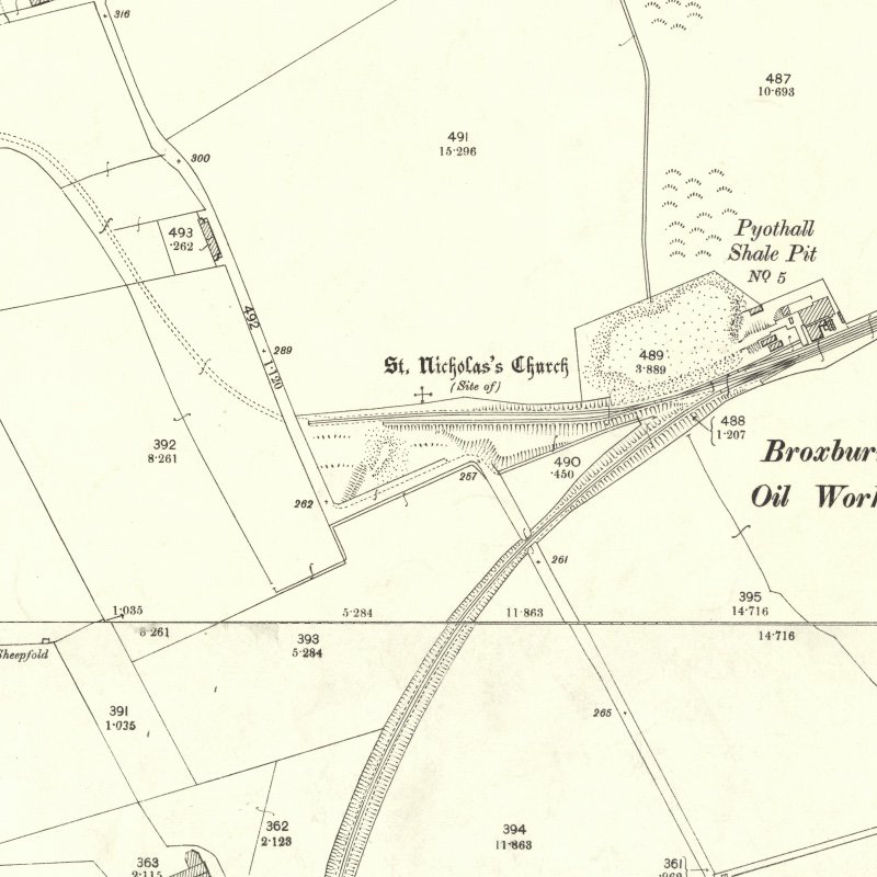 Strathbrock Collieries Site No.4 (Pyothall Pit?) - 25" OS map c.1897, courtesy National Library of Scotland