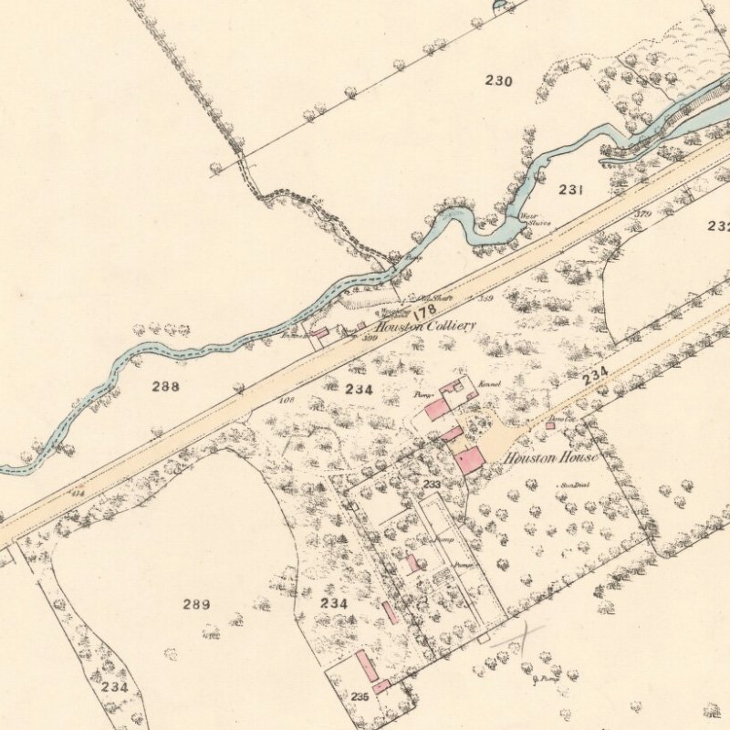 Strathbrock Collieries Site - Houston Colliery - 25" OS map c.1856, courtesy National Library of Scotland
