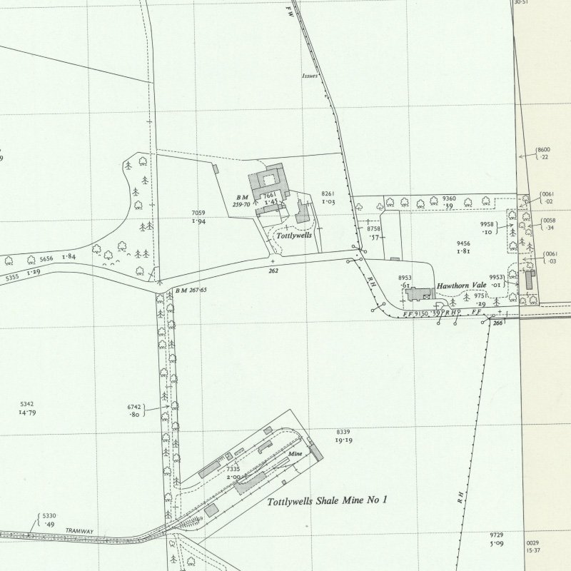 Tottleywells No.1 Mine - 1:2,500 OS map c.1955, courtesy National Library of Scotland