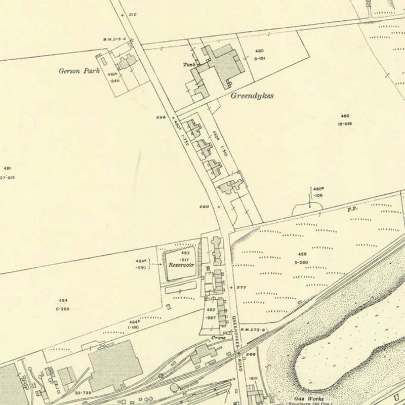 Albyn Cottages, Greendykes Road - 25" OS map c.1913, courtesy National Library of Scotland