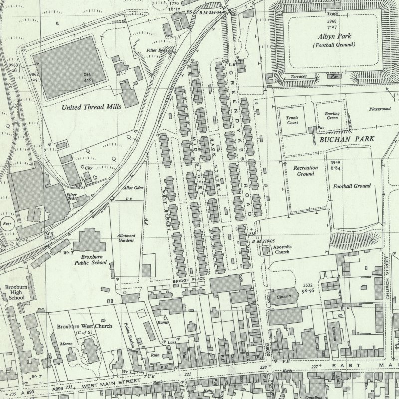 Broxburn Rows - 1:2,500 OS map c.1955, courtesy National Library of Scotland