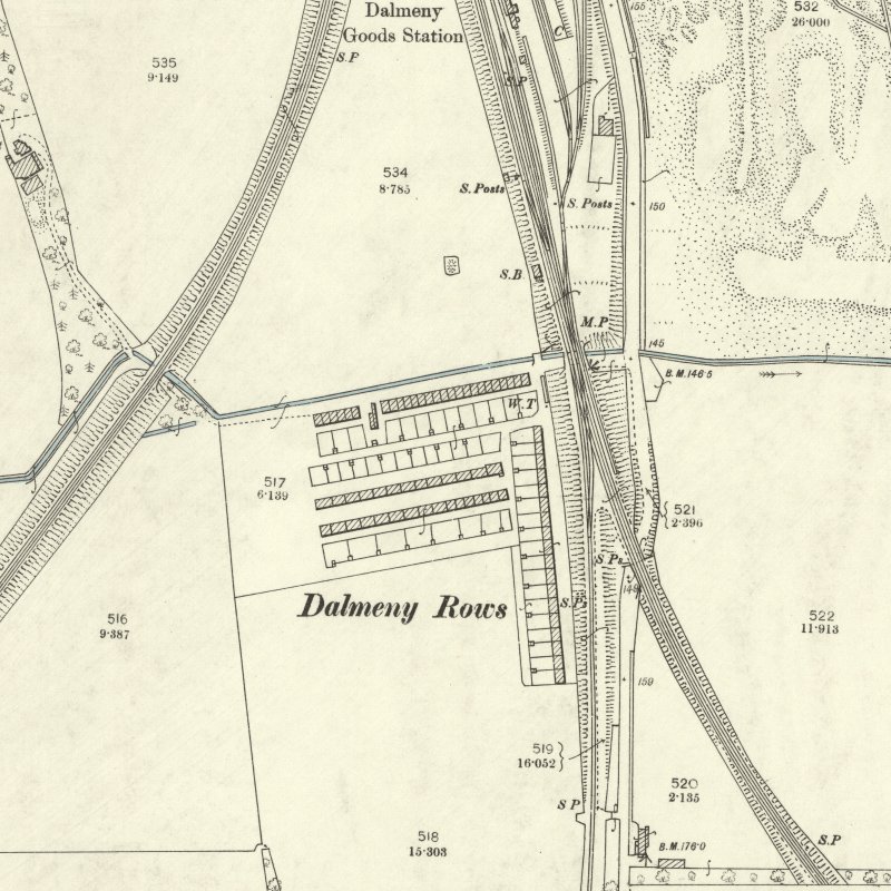 Dalmeny Rows - 25" OS map c.1896, courtesy National Library of Scotland