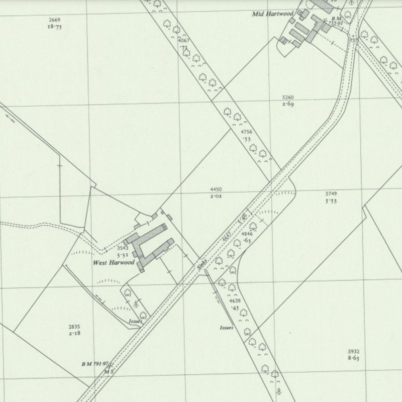 Hartwood Row - 1:2,500 OS map c.1962, courtesy National Library of Scotland