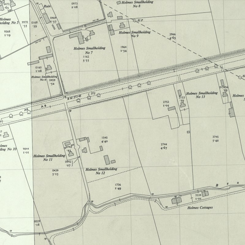 Holmes Cottages - 1:2,500 OS map c.1955, courtesy National Library of Scotland