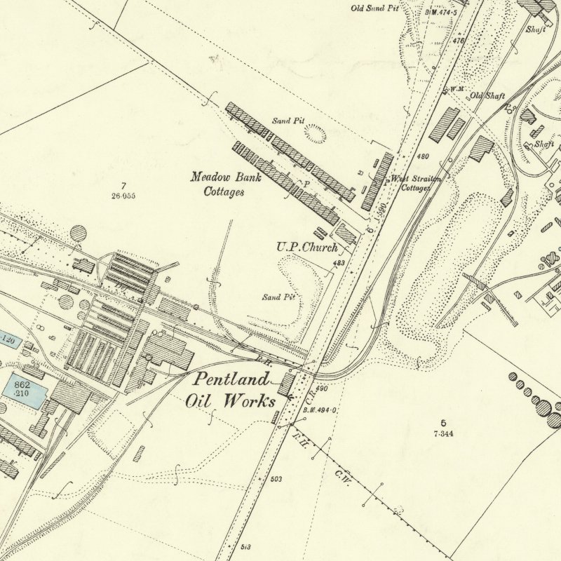 Meadow Bank Cottages - 25" OS map c.1894, courtesy National Library of Scotland