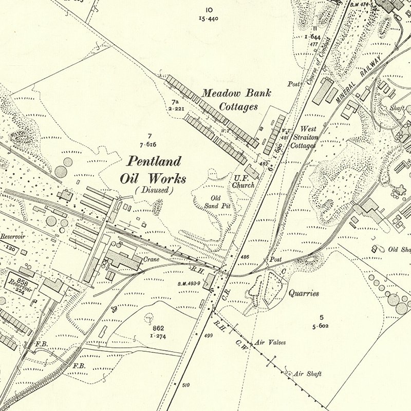 Meadow Bank Cottages - 25" OS map c.1907, courtesy National Library of Scotland