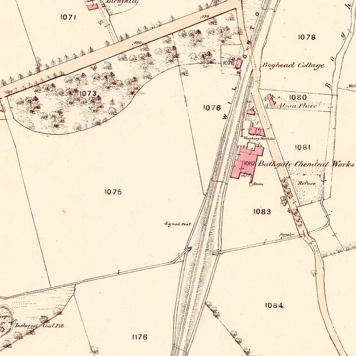 Bathgate Chemical Works - 25" OS map c.1856, courtesy National Library of Scotland