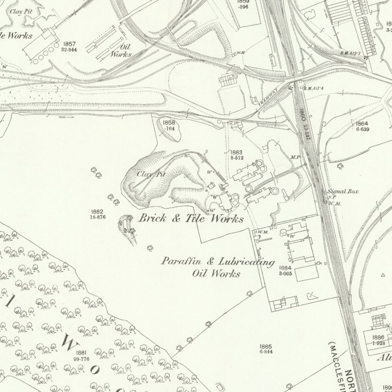 Bradwell Wood Oil Works, 25" OS map c.1876, courtesy National Library of Scotland