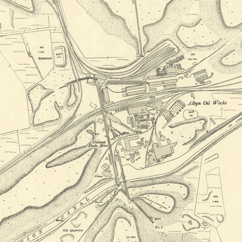 Broxburn: Albyn Oil Works - 25" OS map c.1914, courtesy National Library of Scotland