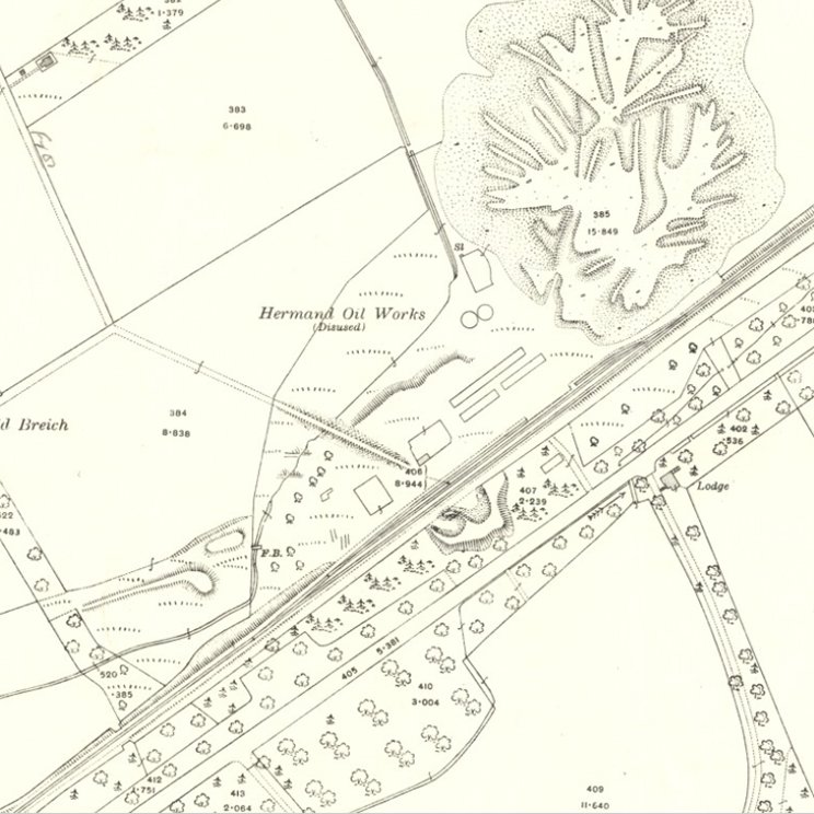 Breich Oil Works - 25" OS map c.1914, courtesy National Library of Scotland