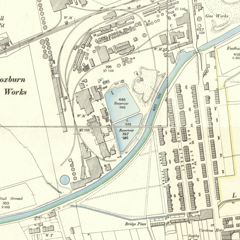Broxburn: Hallfarm Oil Works - 25" OS map c.1897, courtesy National Library of Scotland