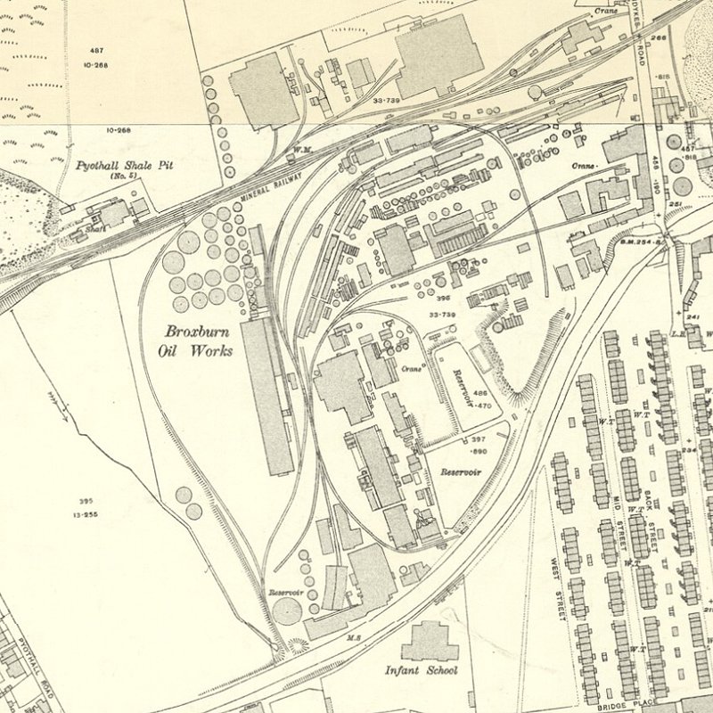 Broxburn Oil Works - 25" OS map c.1914, courtesy National Library of Scotland