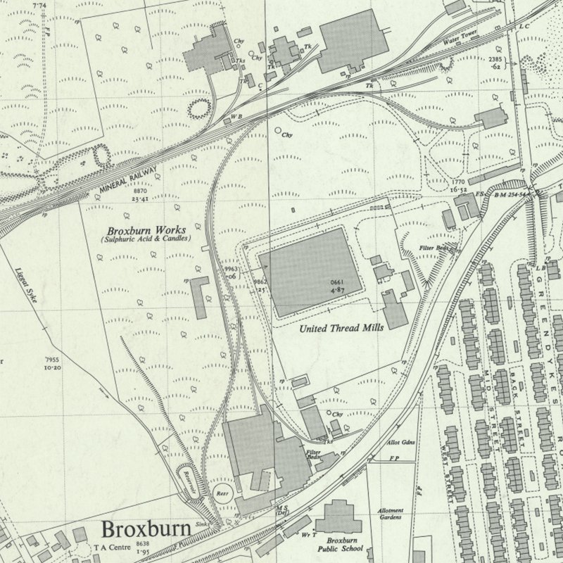 Broxburn Oil Works - 25" OS map c.1954, courtesy National Library of Scotland