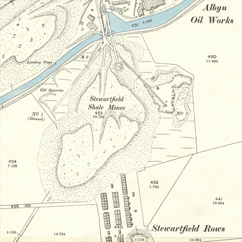 Broxburn: Bell's Stewartfield Oil Works - 25" OS map c.1893, courtesy National Library of Scotland