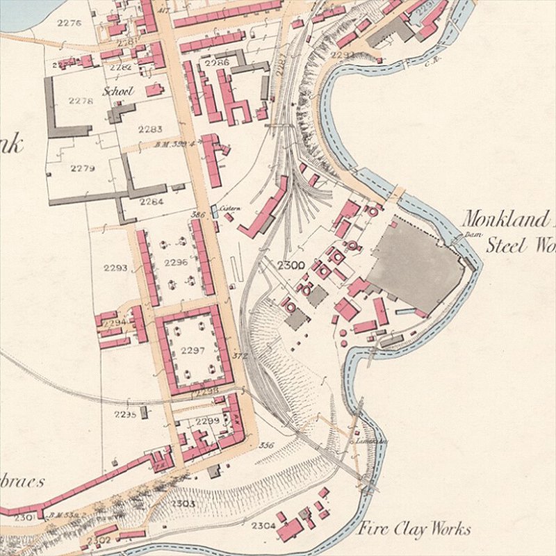 Calderbank Oil Works - 25" OS map c.1859, courtesy National Library of Scotland