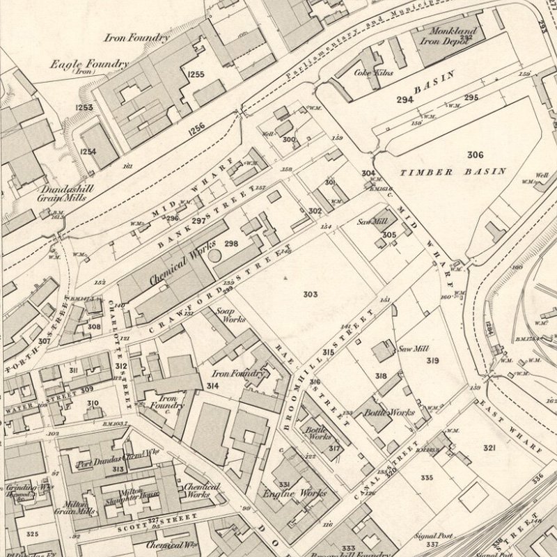 Canalbank Paraffin Oil Works - 25" OS map c.1855, courtesy National Library of Scotland