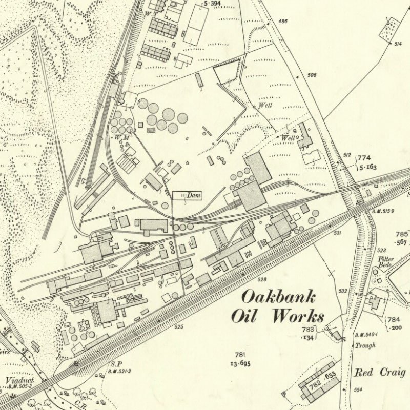 Oakbank Oil Works - 25" OS map c.1907, courtesy National Library of Scotland