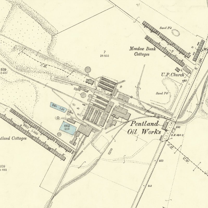 Pentland Paraffin Oil Works - 25" OS map c.1894, courtesy National Library of Scotland
