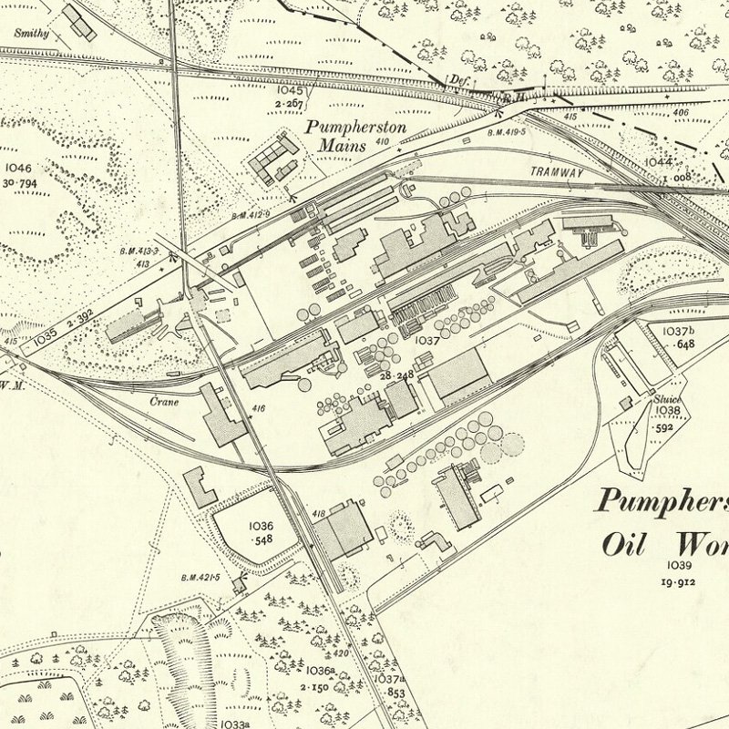 Pumpherston Oil Works - 25" OS map c.1907, courtesy National Library of Scotland