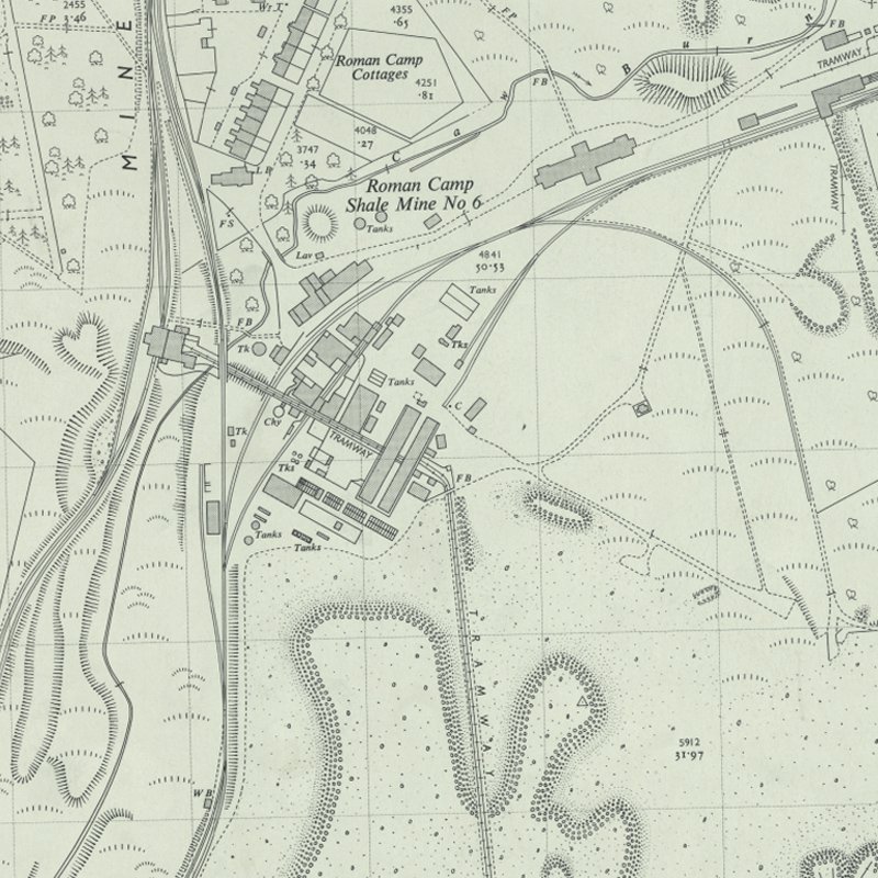 Roman Camp Oil Works - 1:2,500 OS map c.1955, courtesy National Library of Scotland