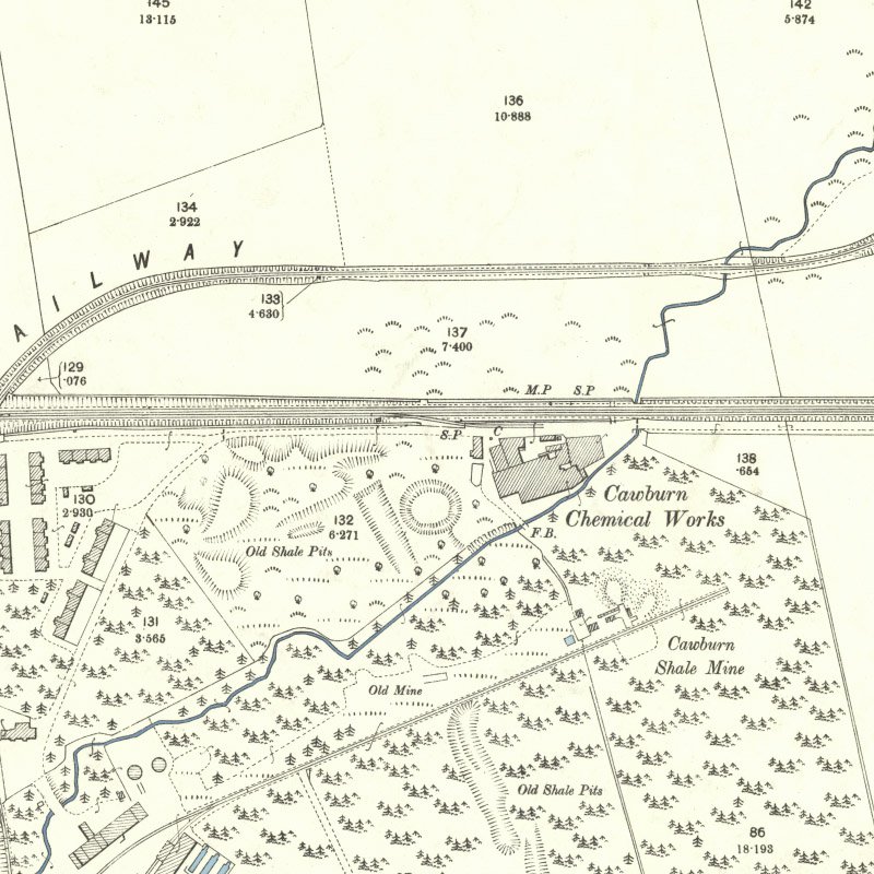 Roman Camp Shale Oil Works - 25" OS map c.1897, courtesy National Library of Scotland