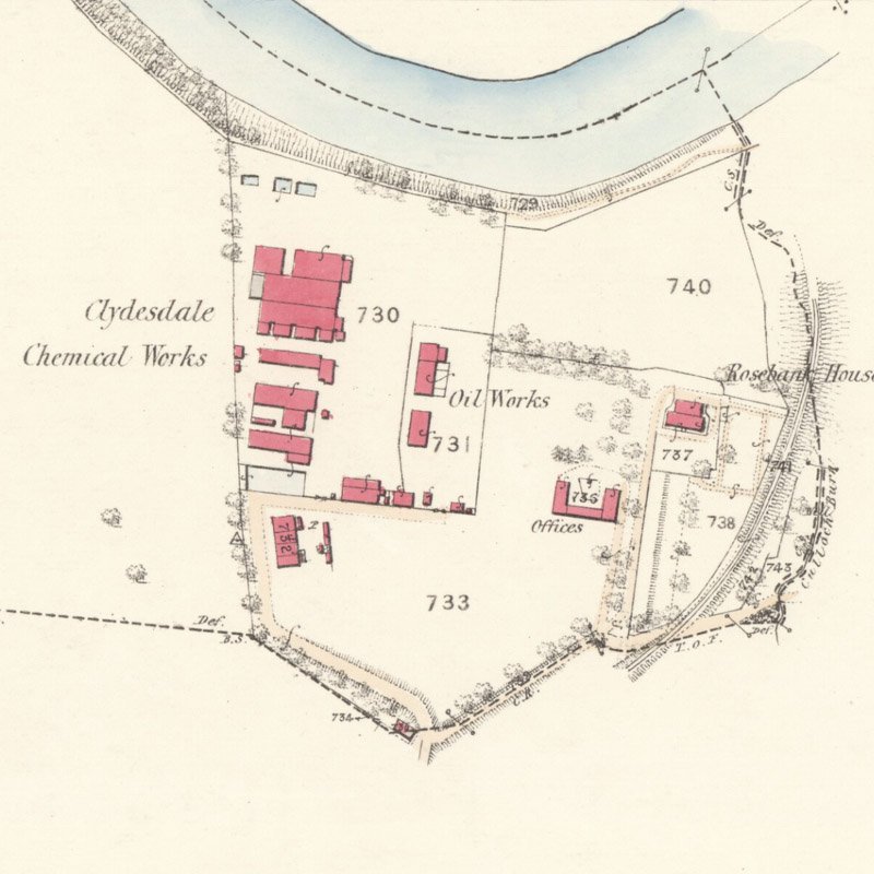 Rosebank Oil Works - 25" OS map c.1864, courtesy National Library of Scotland