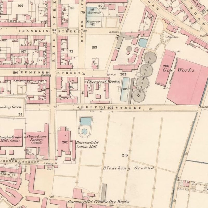 Rumford Street Oil Works - 25" OS map c.1865, courtesy National Library of Scotland