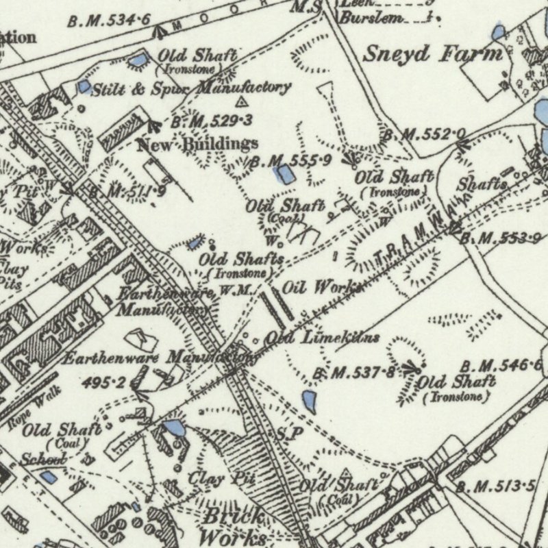 Sneyd Oil Works, 6" OS map c.1866, courtesy National Library of Scotland