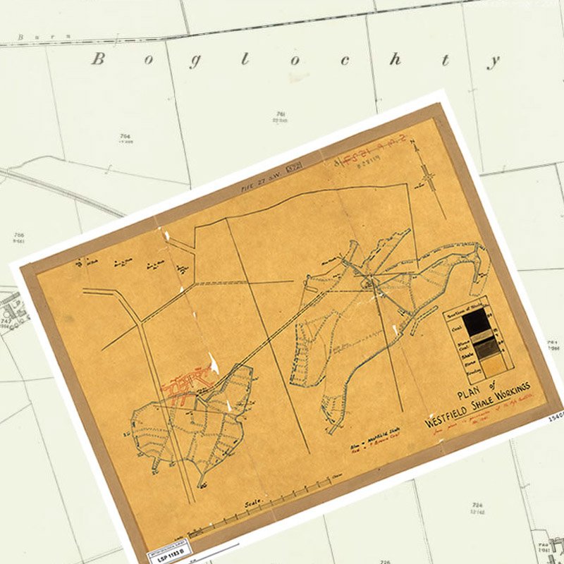 Westfield Oil Works plan LSP1183B, superimposed on 25" OS map